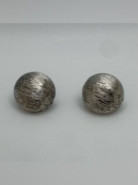 Crown Trifari Brushed Silver Dome Clip-On Earrings